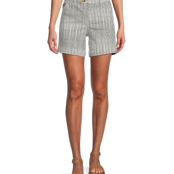 Westbound Pants - Westbound High Rise Fit The Marina Navy White Striped Casual Shorts Size 6